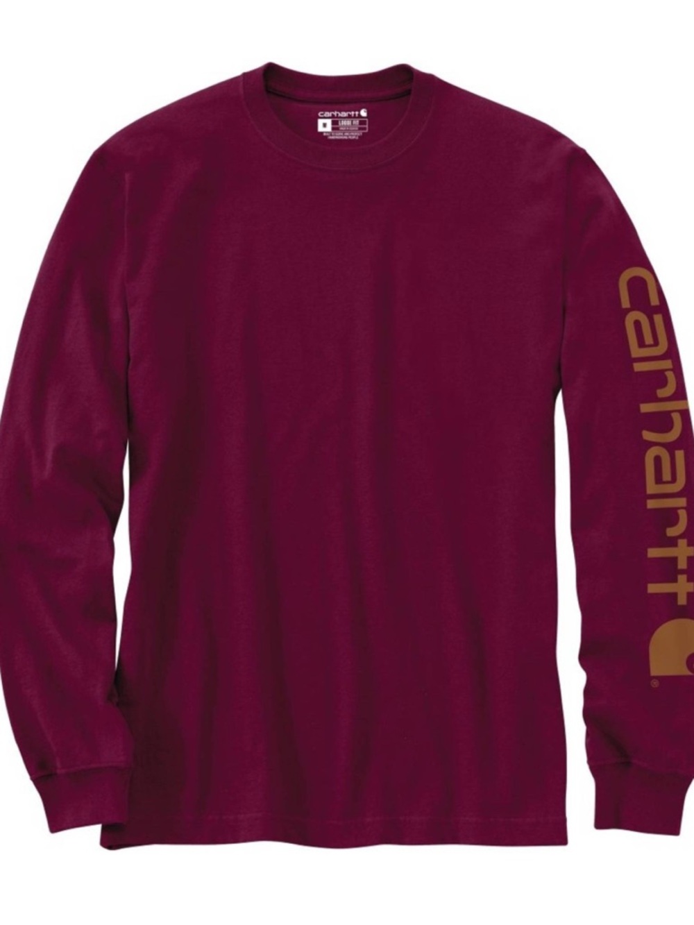 Carhartt Men's Loose Fit Long-Sleeve Logo Graphic T-Shirt-maroon-size medium